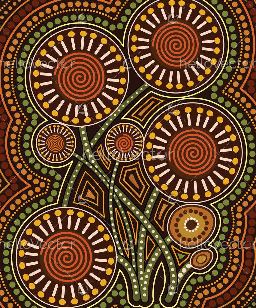 Aboriginal dot art vector painting with flowers - Download Graphics ...