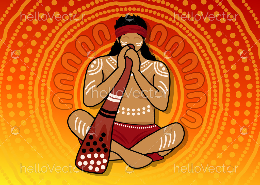 Aboriginal man playing a traditional musical instrument didgeridoo