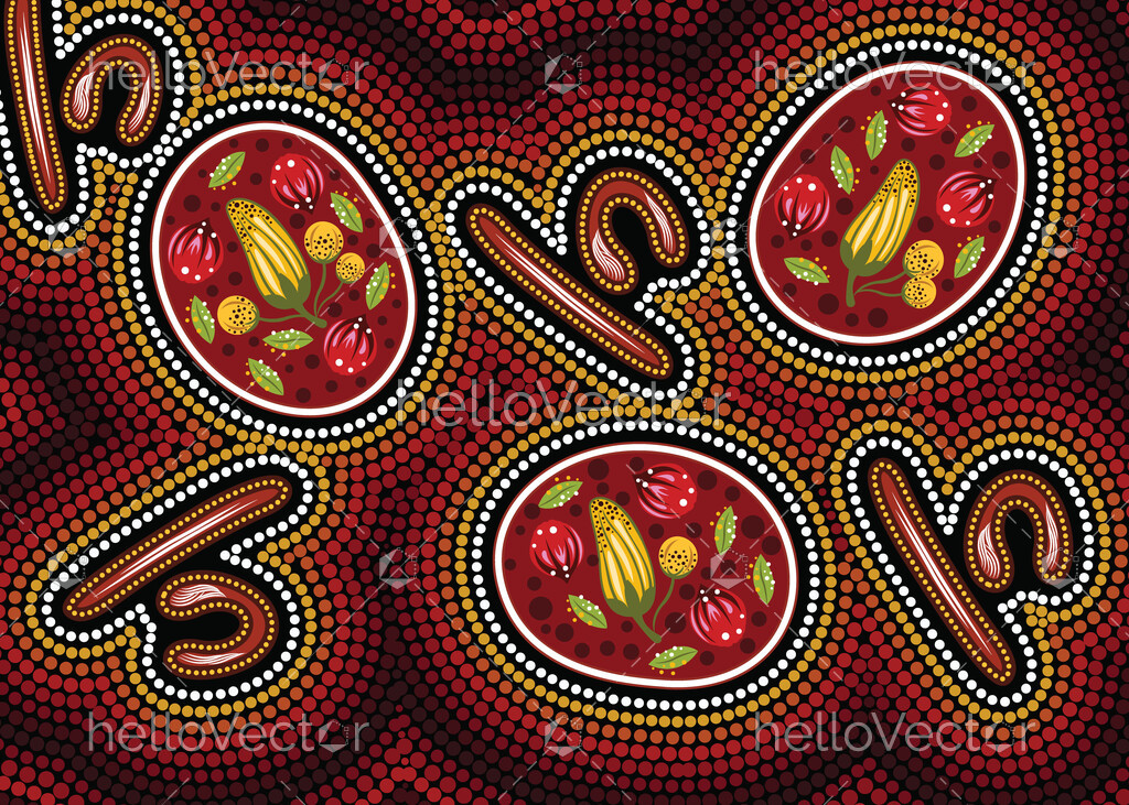 Aboriginal dot painting of bush flowers - Download Graphics & Vectors