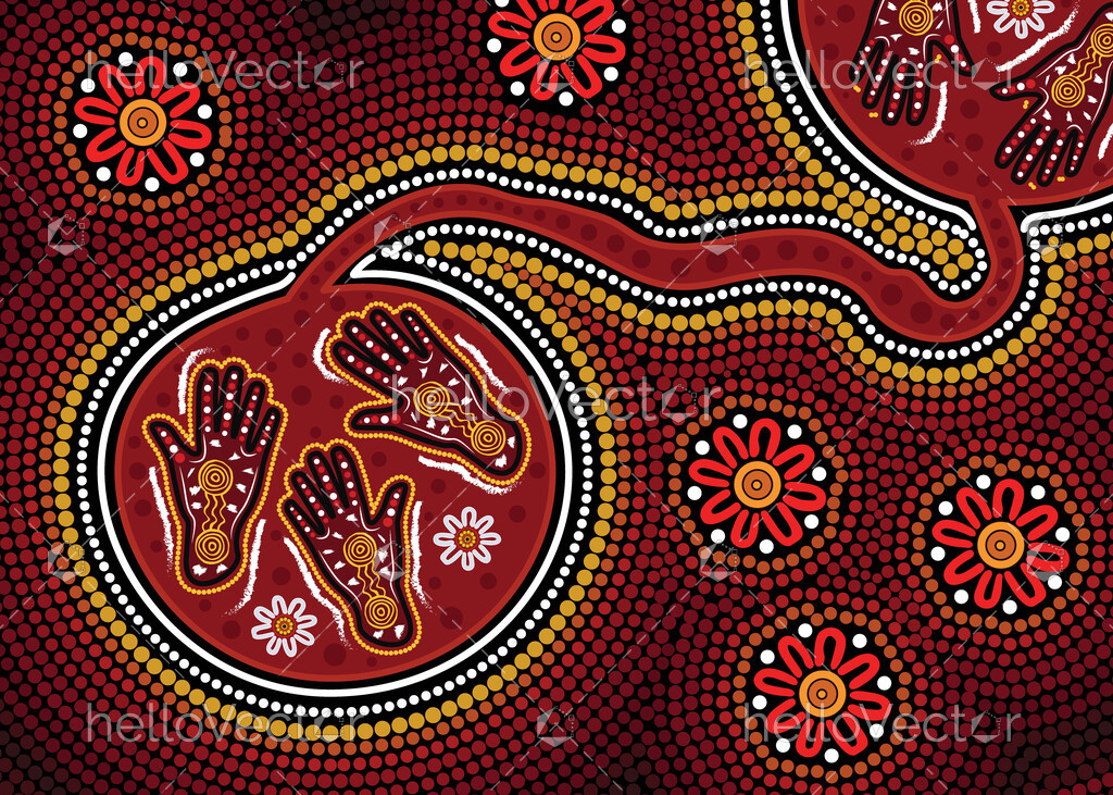 Dot aboriginal art with hands Download Graphics & Vectors