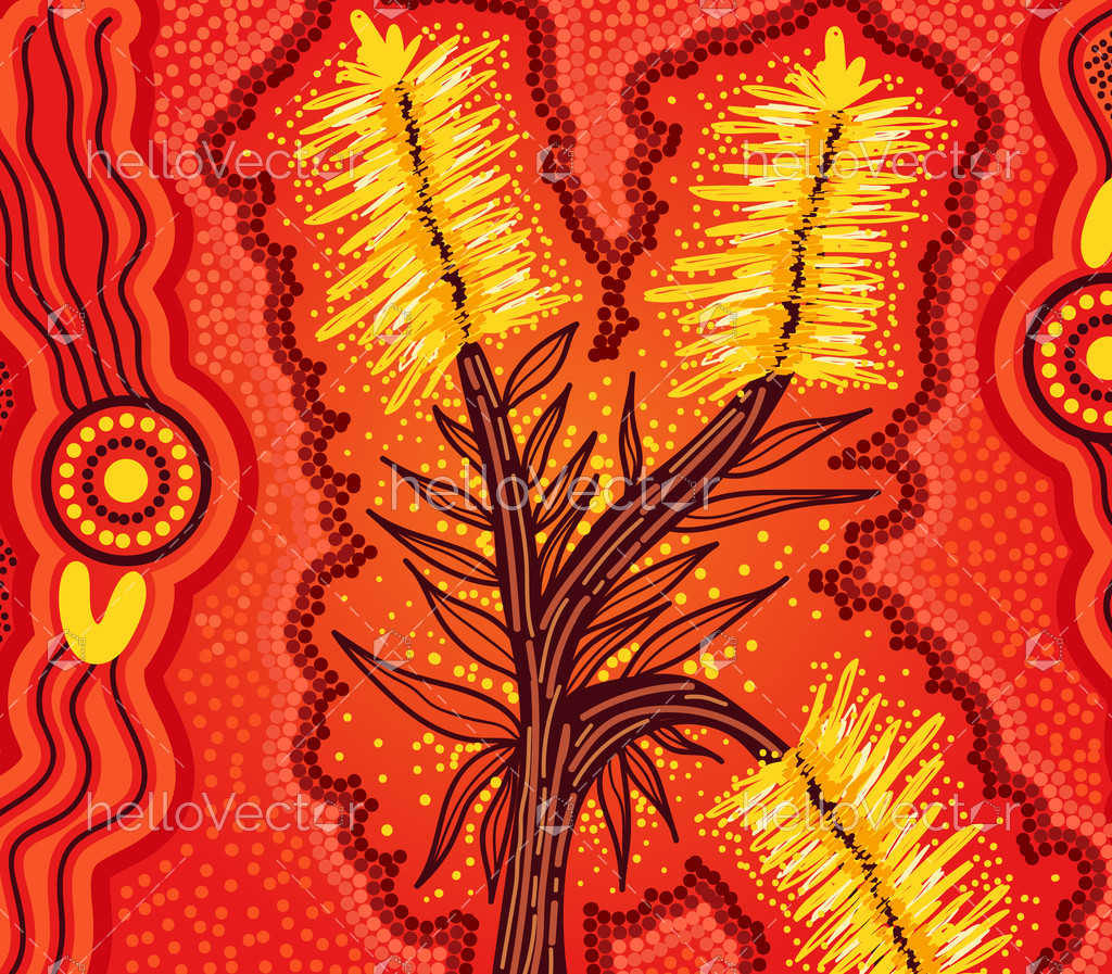 Yellow bottle brush tree aboriginal painting Download Graphics & Vectors