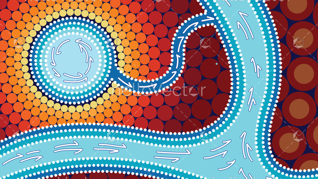 River, Connection concept, Aboriginal art vector background with river ...