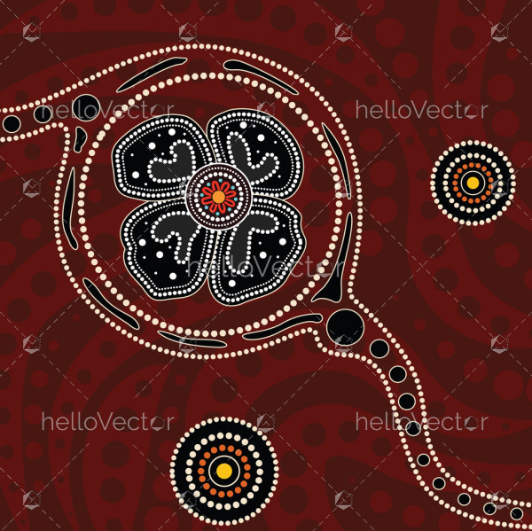 Aboriginal dot art painting with poppy flower - Vector Illustration ...