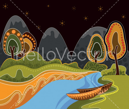 An illustration based on aboriginal style of dot painting depicting nature.