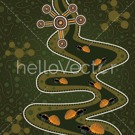Aboriginal dot art vector background depicting honey ants