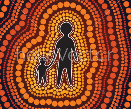 Aboriginal art vector painting - father and son concept