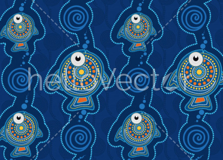 Dot art landscape vector background with fish.