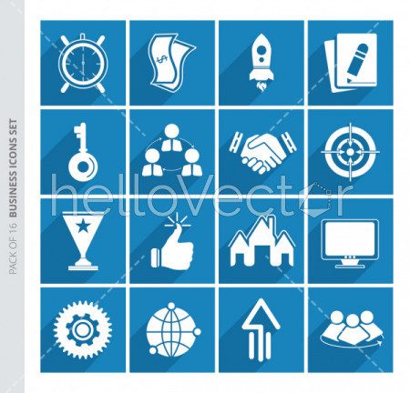 Business icons set with shadow in trendy flat style isolated on color background.