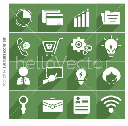 Business icons set with shadow in trendy flat style isolated on color background.