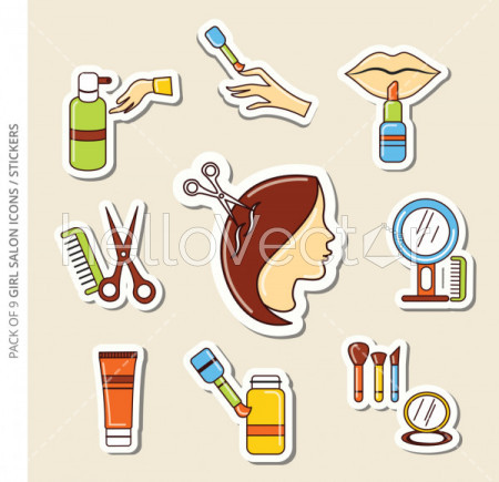 Salon icons/stickers set of girls with shadow in trendy flat style.