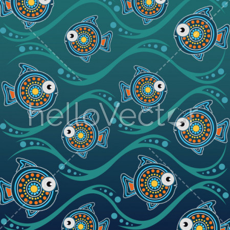 Dot art landscape vector background with fish.