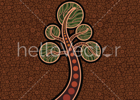 Aboriginal dot art vector painting with tree