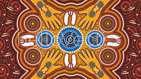 Aboriginal art vector painting. Meeting and unity concept
