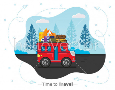 Travel by bus, Travel and Tourism flat design - Vector Illustration
