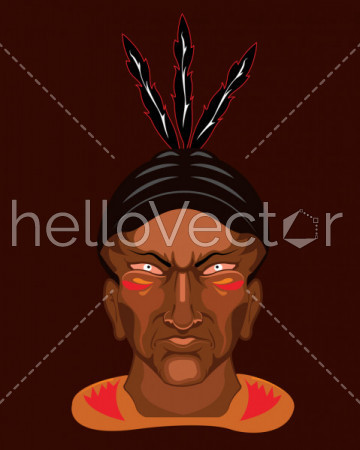 American Indian chief front face - vector illustration