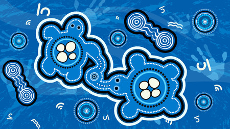 Aboriginal art vector painting with turtles, Connection concept