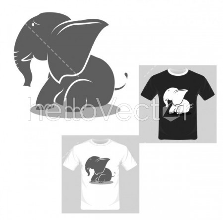 T-shirt graphic design. Cute elephant playing with her mom - Vector Illustration.