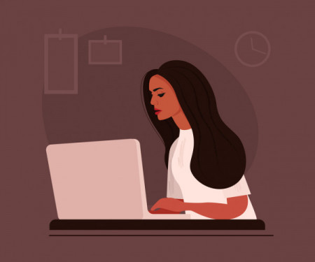 Girl working at home office illustration