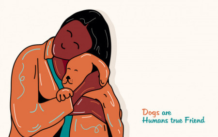 Woman and dog friendship - Vector Illustration.