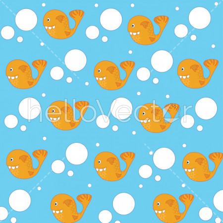 Fish background vector. Seamless pattern of funny fish with dots.