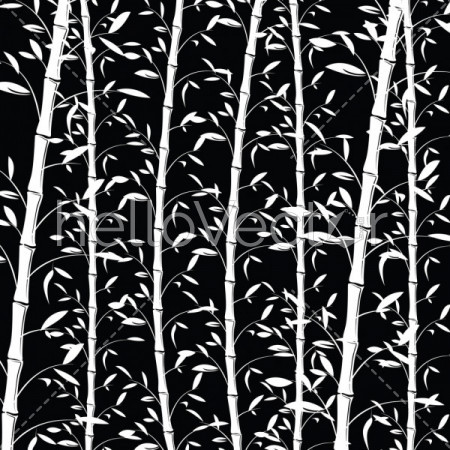 Bamboo pattern background. Seamless black and white decorative bamboo branches wallpaper - vector illustration
