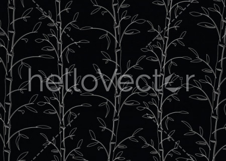 Seamless bamboo pattern background vector. Line art black and white decorative bamboo branches wallpaper.