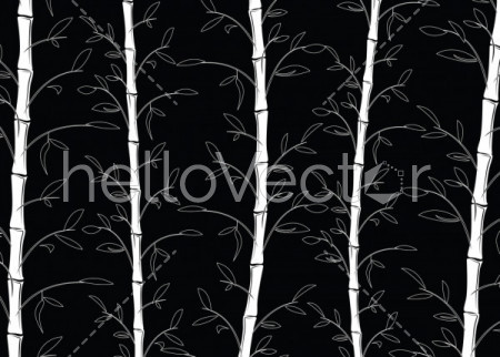 Seamless bamboo pattern background vector. Line art black and white decorative bamboo branches wallpaper