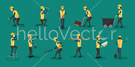 Construction worker characters set - Vector illustration
