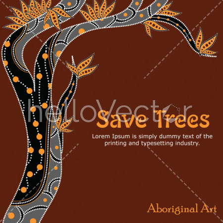 Aboriginal Tree Illustration, Vector painting, Save tree concept