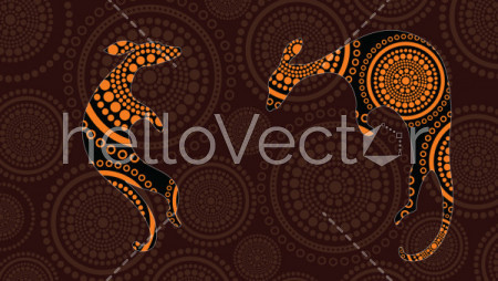 Aboriginal art vector painting with kangaroo.