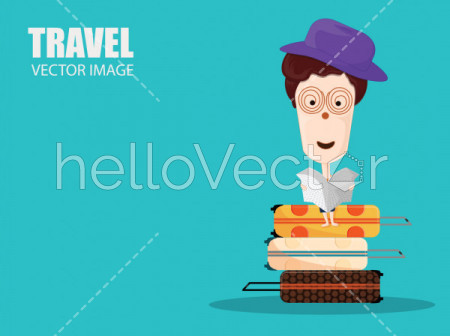 Travel and Tourism Banner, Cute Cartoon Character with Luggage.