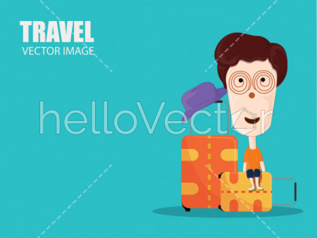 Travel and Tourism Banner, Cute Cartoon Character with Luggage.