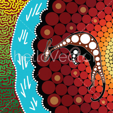 Aboriginal art background with kangaroo