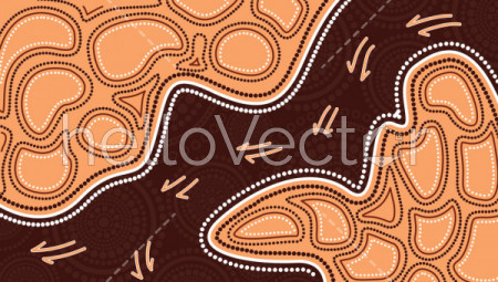 Aboriginal art vector painting with kangaroo track.