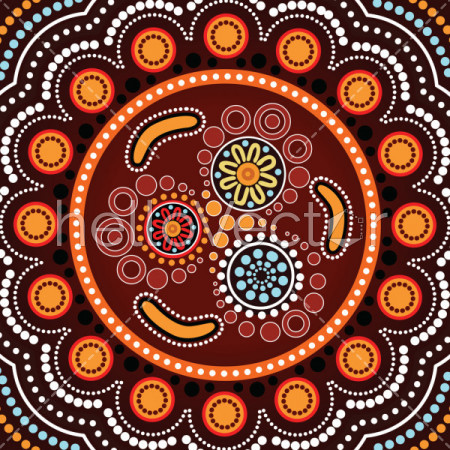 Aboriginal dot art background with boomerang - Vector illustration