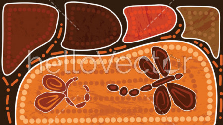 Aboriginal art background with dragonfly