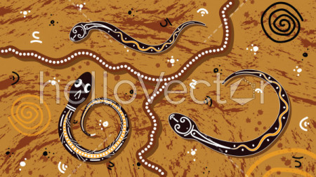 Aboriginal art vector painting with snake