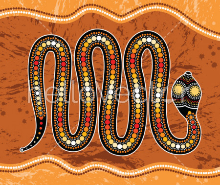 Aboriginal art vector painting with snake