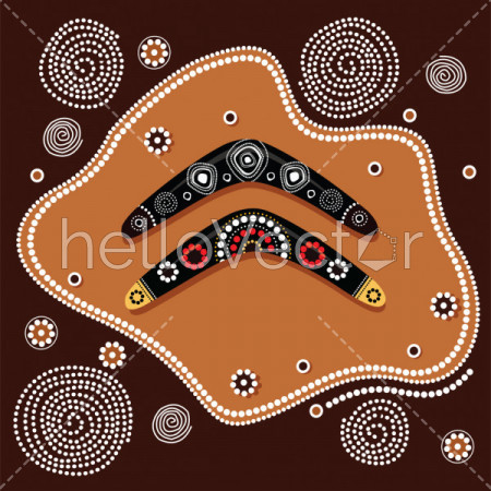 Aboriginal art vector painting with boomerang.