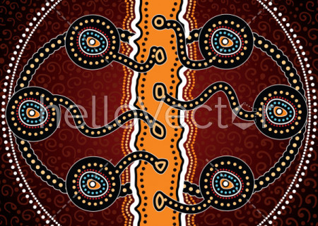 Aboriginal art vector background depicting jellyfish.