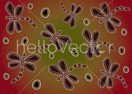 Dragonfly aboriginal art vector background.