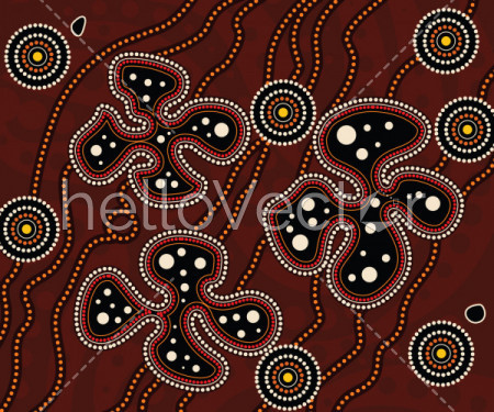 Aboriginal dot art painting with poppy flowers - Vector Illustration